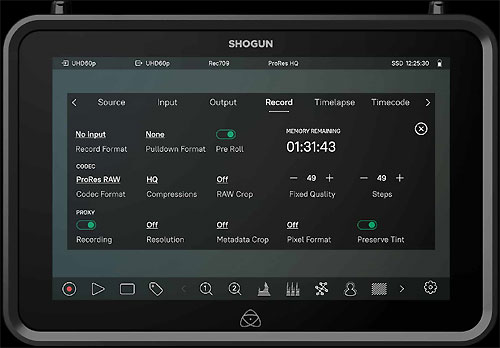 Atomos Shogun Multiple Codecs