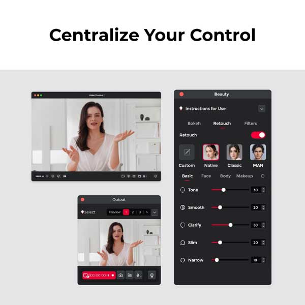 OBSBOT Meet SE Enhance your look with beauty mode, switch easily between OBSBOT devices