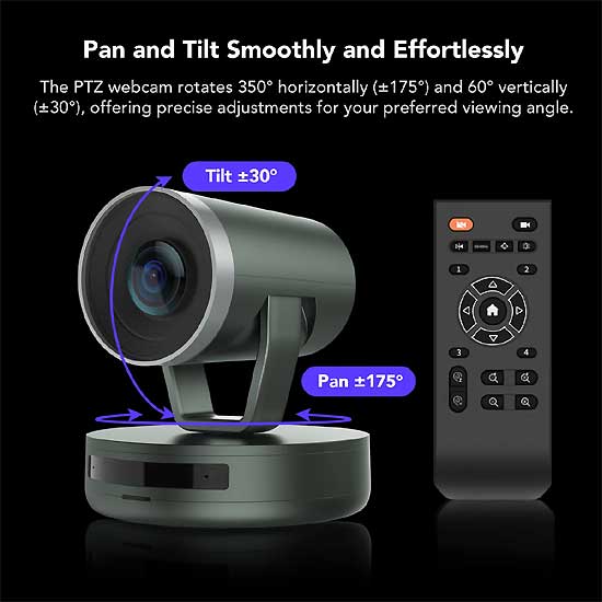 Nearity V410 Camera can smoothly rotates 350° horizontally (±175°) and 60° vertically (±30°)