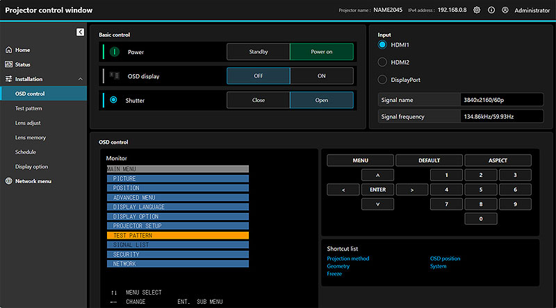 Pansonic PT-REQ15 Web Control Interface